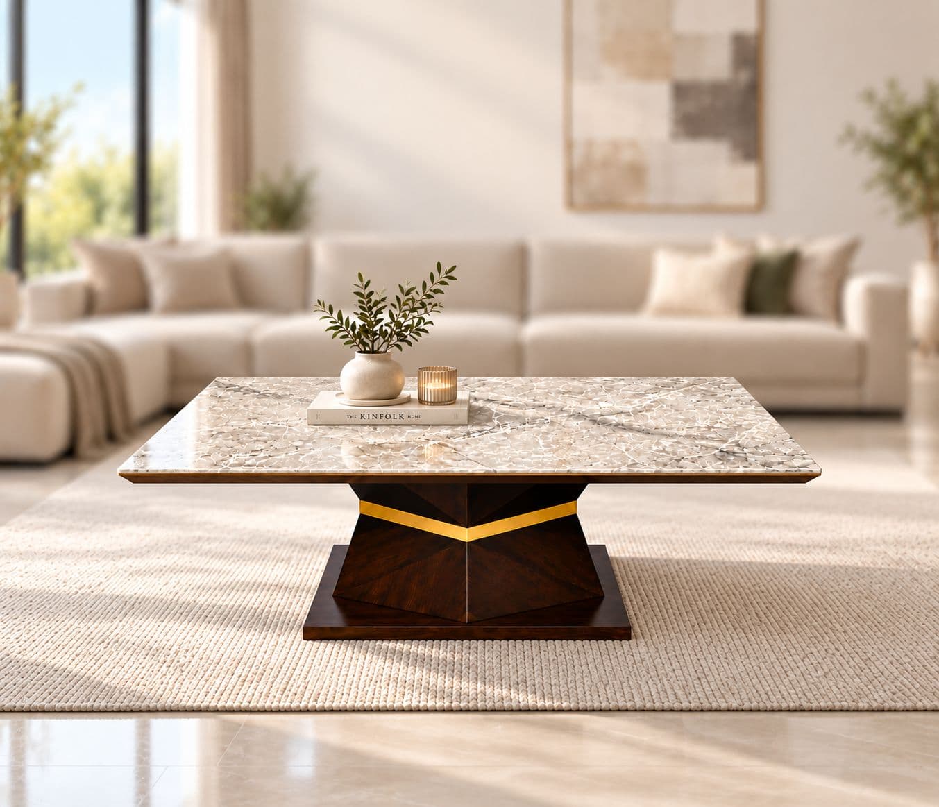 Dimond With Tile Center Table Marble Top (BTM OTD)