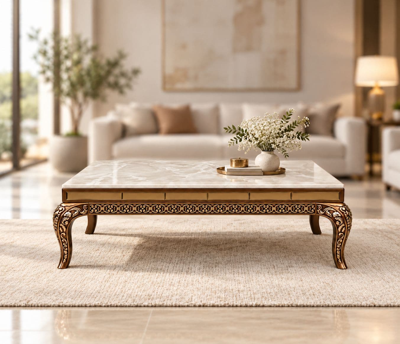 Nizam Center Table Onxy Marble White Color (BTM OTD)