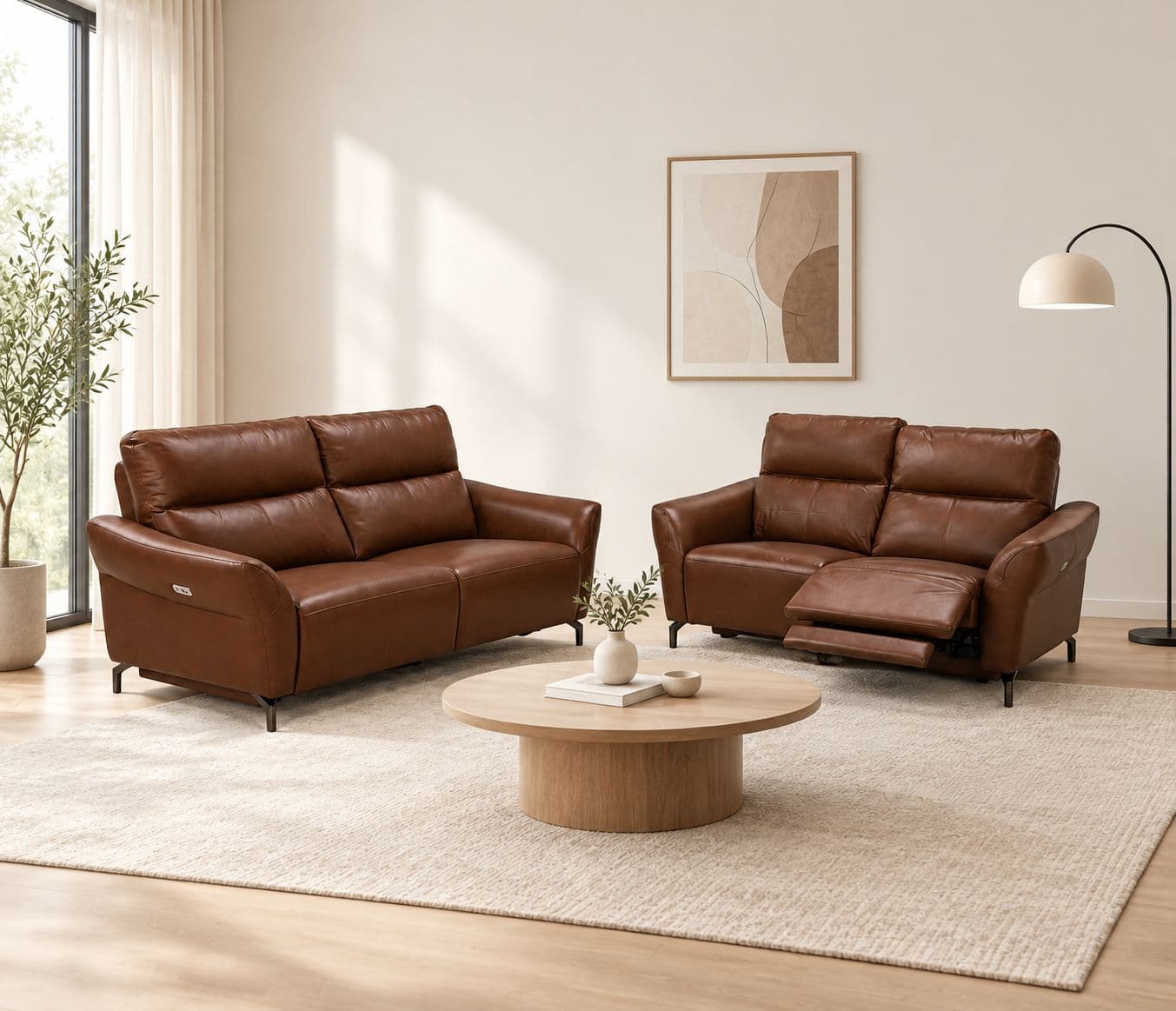 3935- 3+2 Imported Sofa Set Electrical Recliner Seater -E-B1125-65 Brown Half Leather (WH)(HYD)