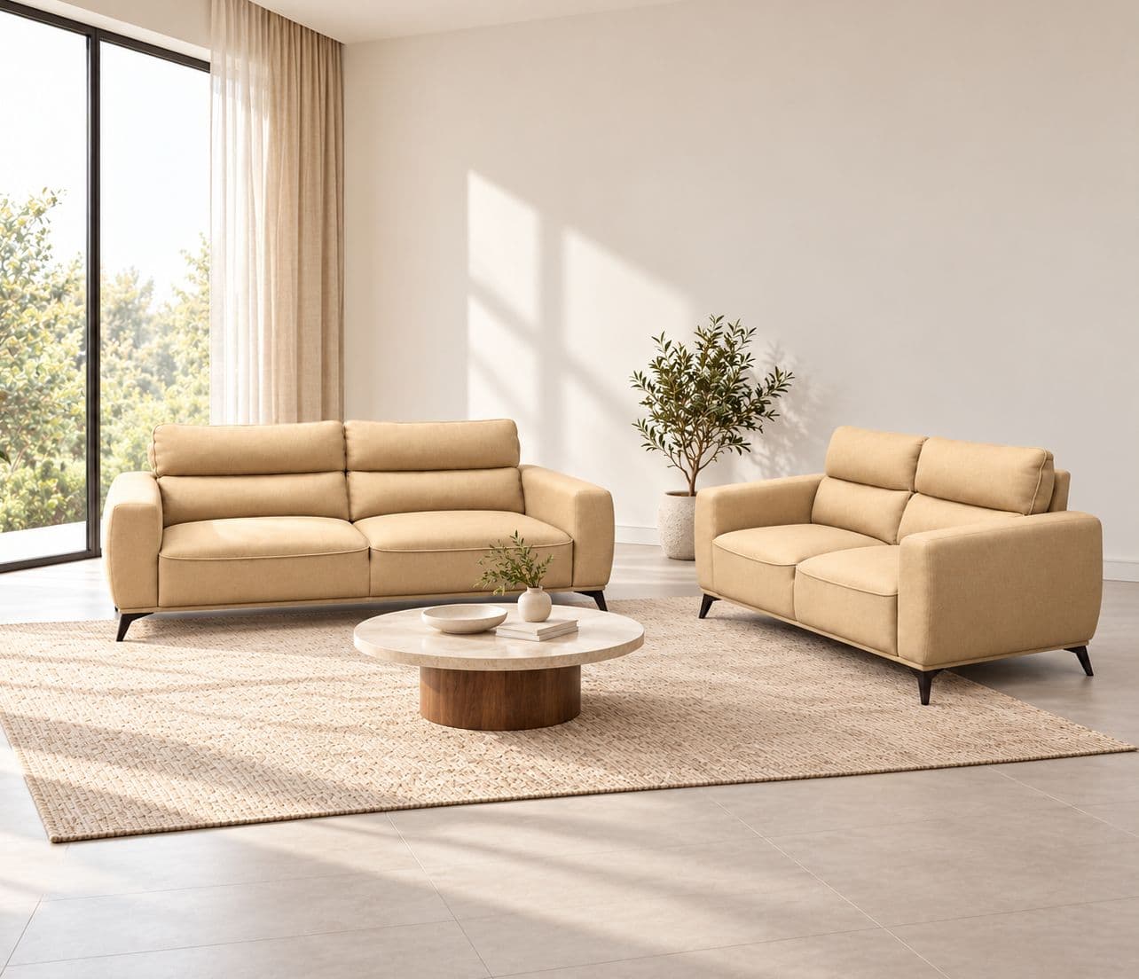Hanoi Sofa Set 3+2 Seater With Micro Suede Fabric With Metal Legs (HYD)