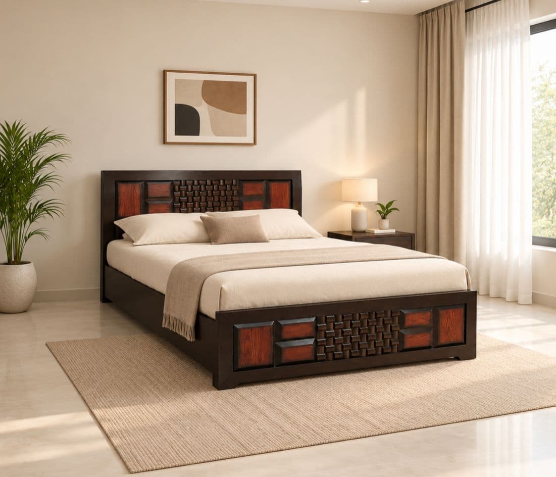 Malta Queen Sized Bed with Bed Box And Drawer Storage Solid Wood (EC OTD)