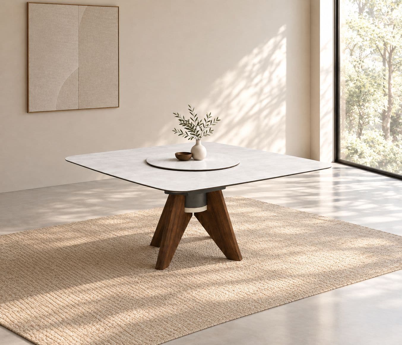 662 Dining Table Artficial Stone Top And Density Board Base (WH)
