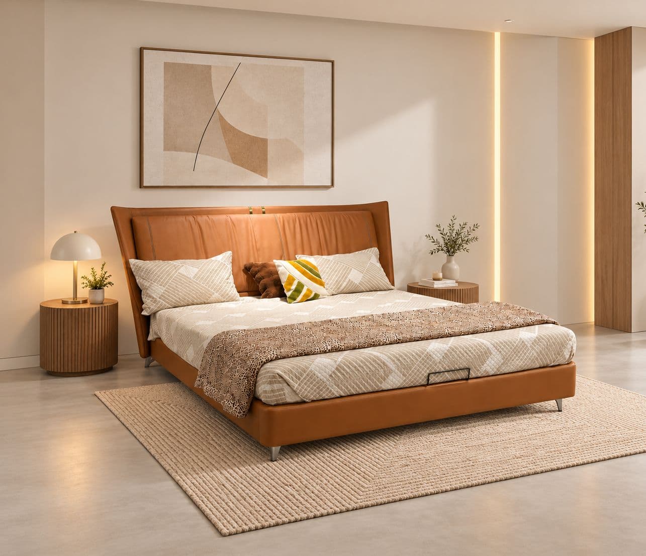 1959 King Size Leather Bed Without Storage (WH)