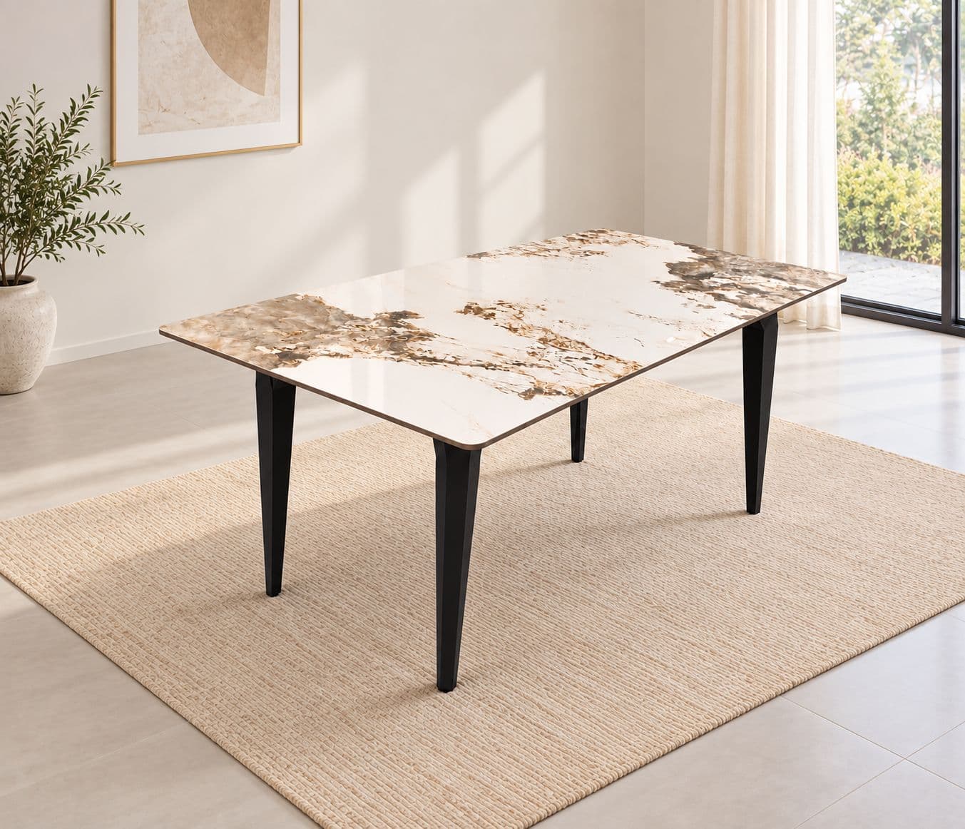 Image 1 for C065 Dining Table 160*90 Ceramic Top And Base Metal (WH)