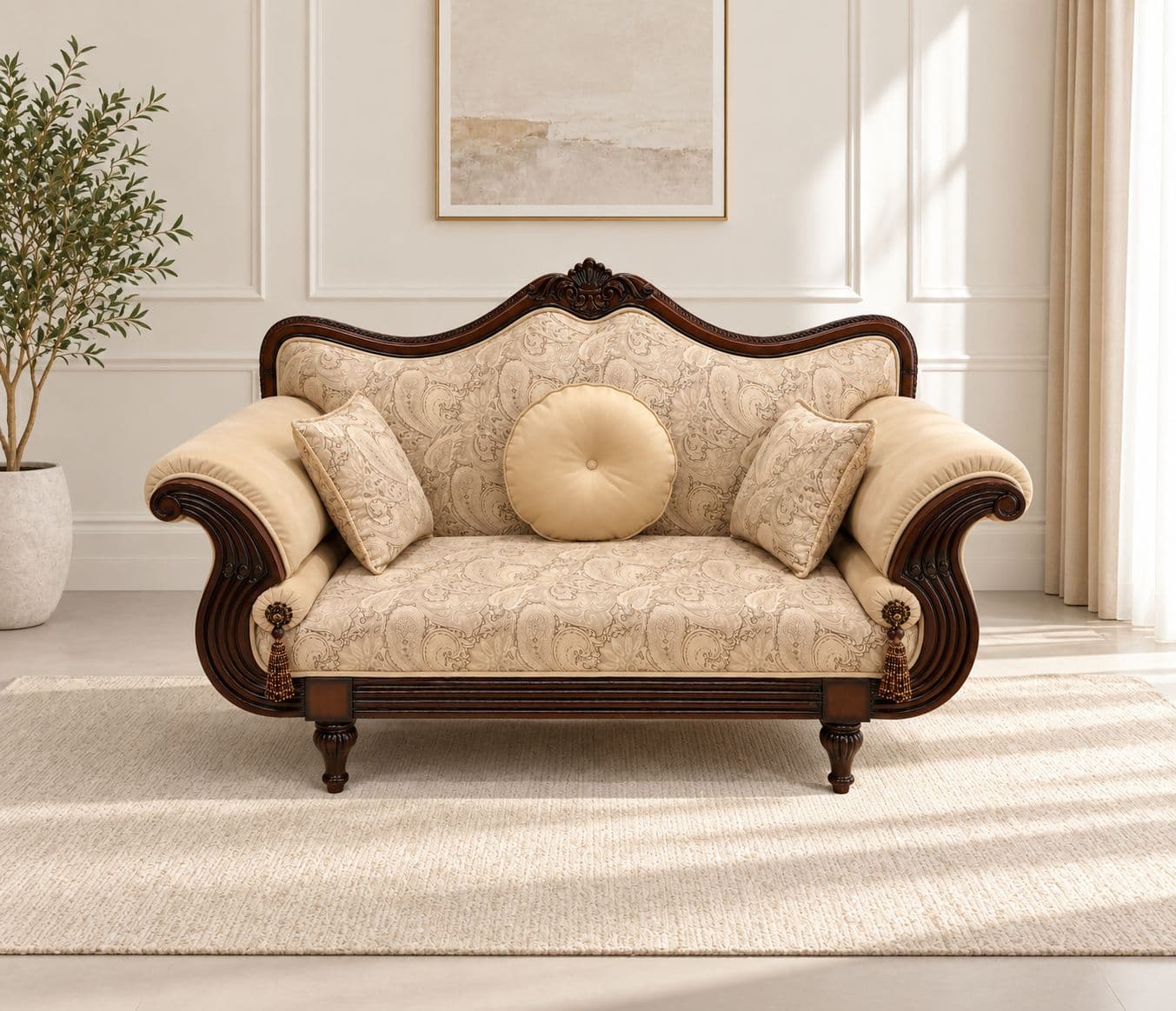 Jaipur Sofa 2 Seater With Teak Wood Frame And Fabric (HYD)