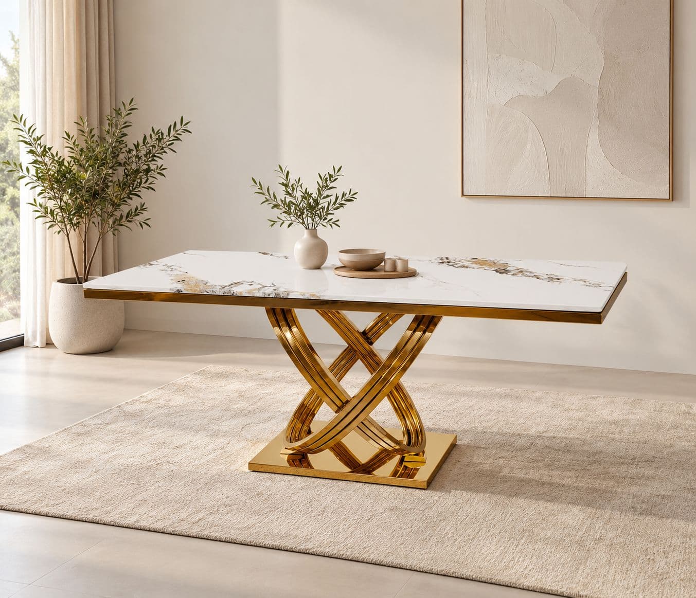 Image 1 for Console 49 Composite Marble Top With PVD Gold Metal Base (HYD OTD)