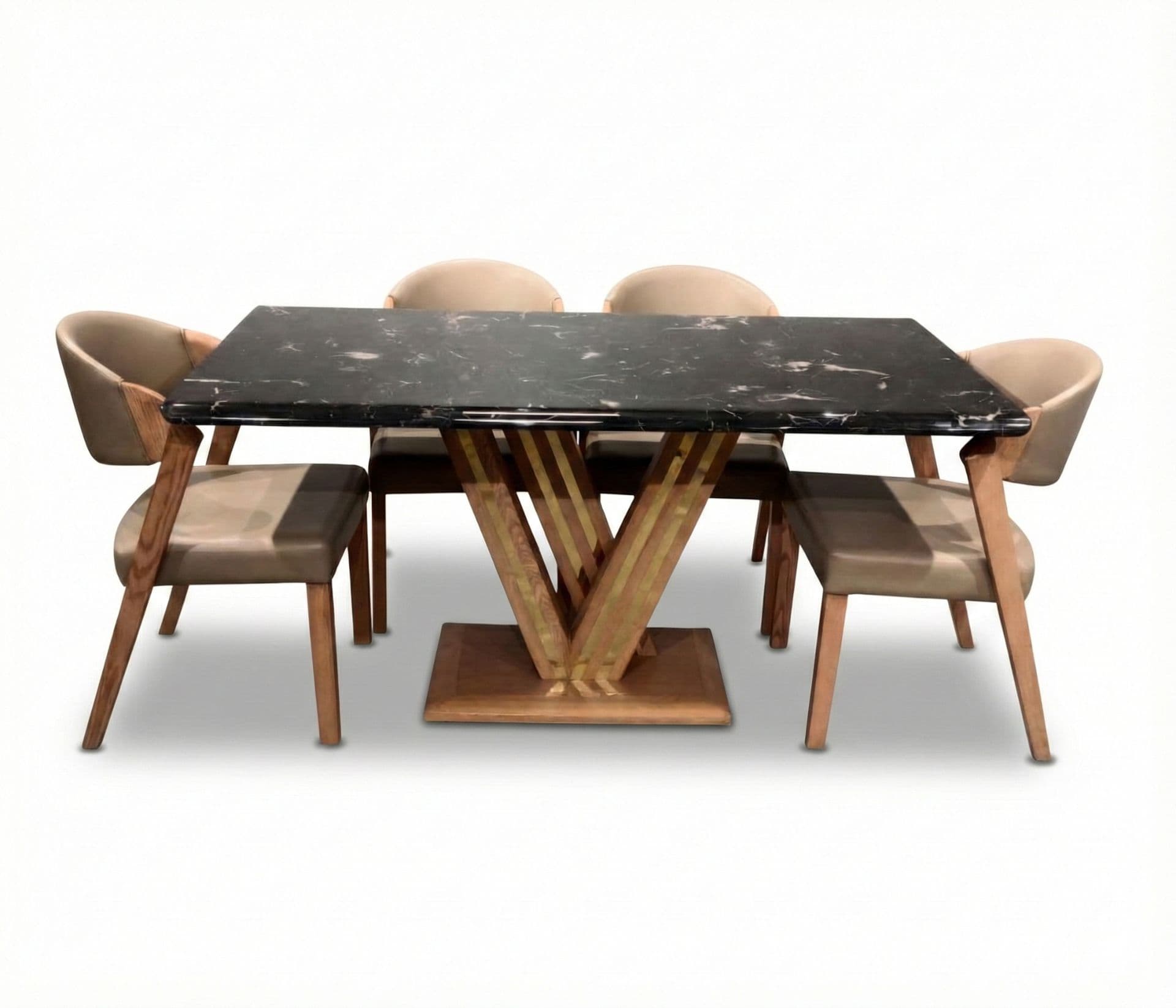 Image 4 for DT V/DC31/ PATA 1+6 Seater Chair Marble Top-Art Leather With Ash Wood PVD RMR (BS-CP)
