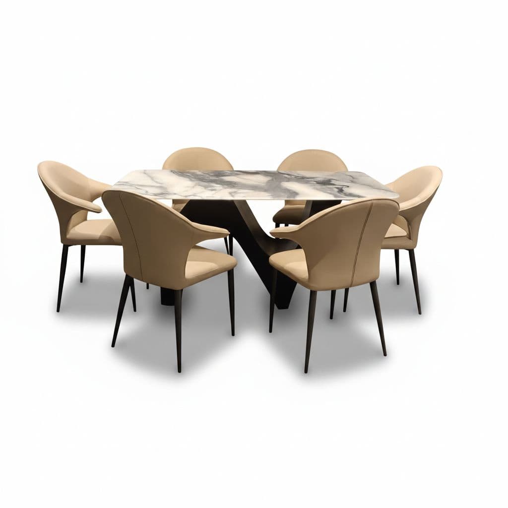 Image 4 for Dining Table T70/CY70 Grey 1+6 Seater With Marble Top (HYD OTD)