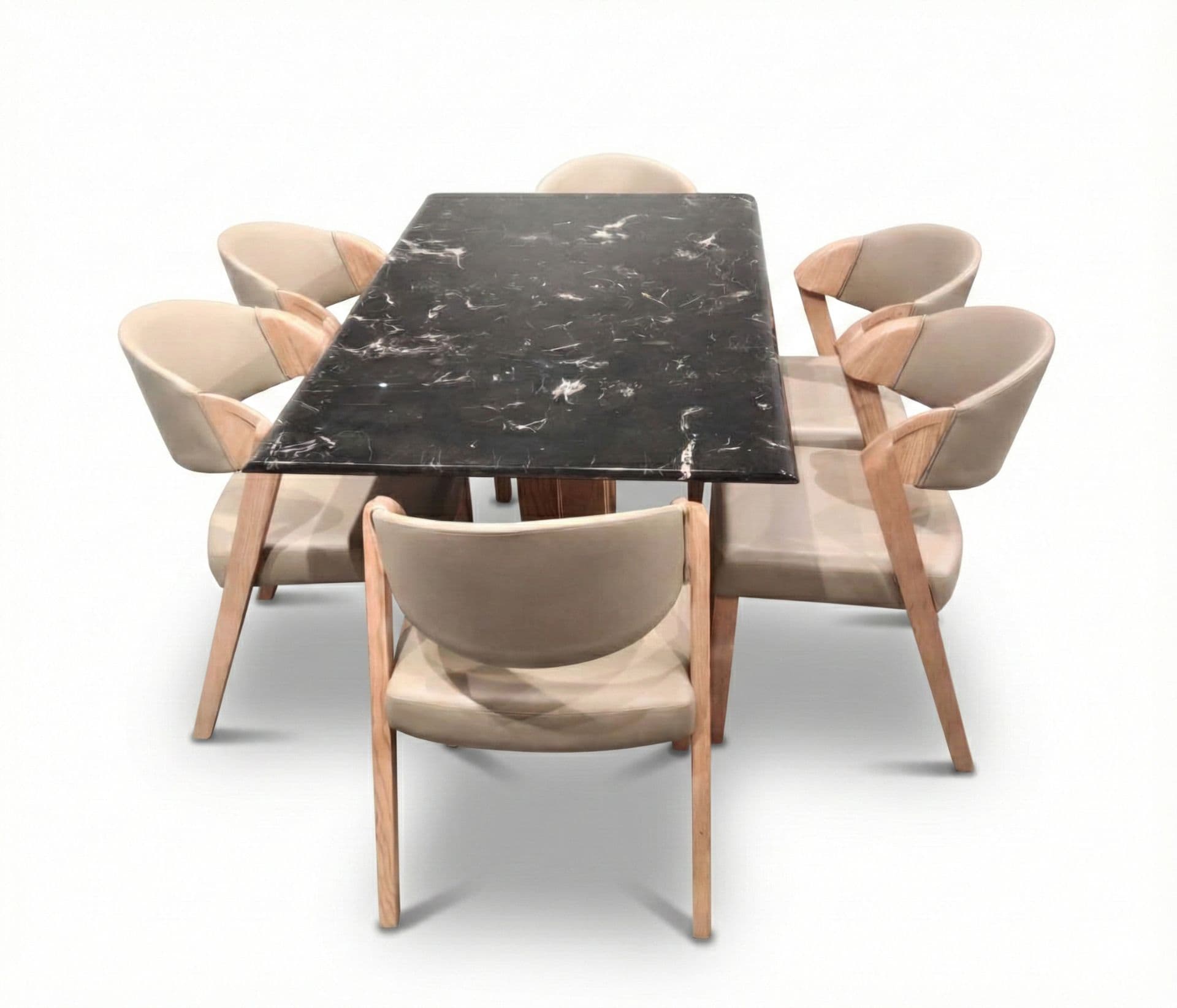 Image 5 for DT V/DC31/ PATA 1+6 Seater Chair Marble Top-Art Leather With Ash Wood PVD RMR (BS-CP)
