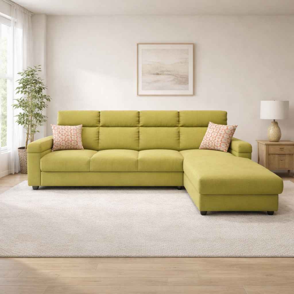 Image 1 for Greenland Modern Sofa 3+Lounger Cotton Linen (Green) (BTM)