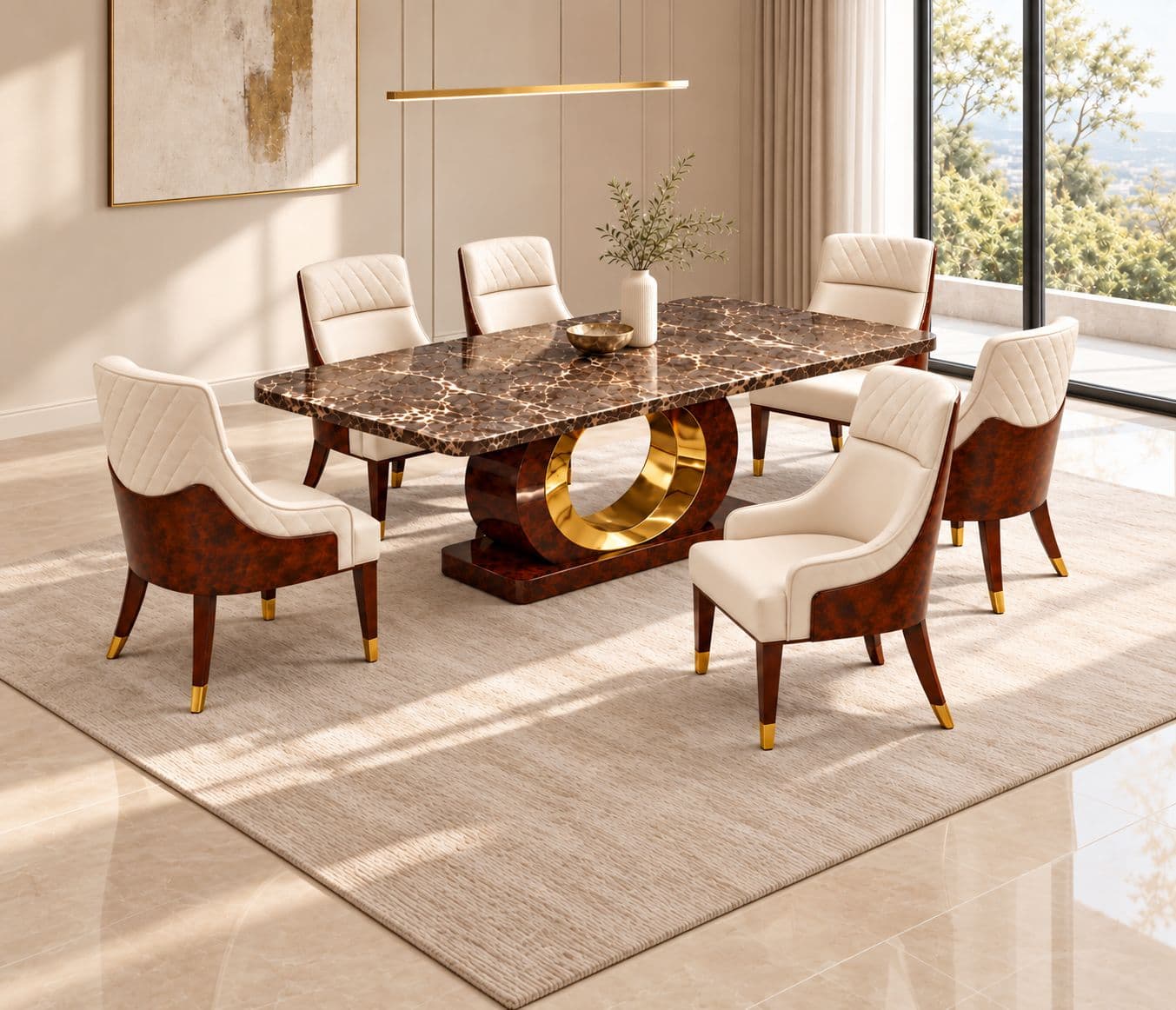 Image 2 for M04 Dining Full Set 1+6 Seater Marble Top With C01 Chairs And B02 Base (PKJ)