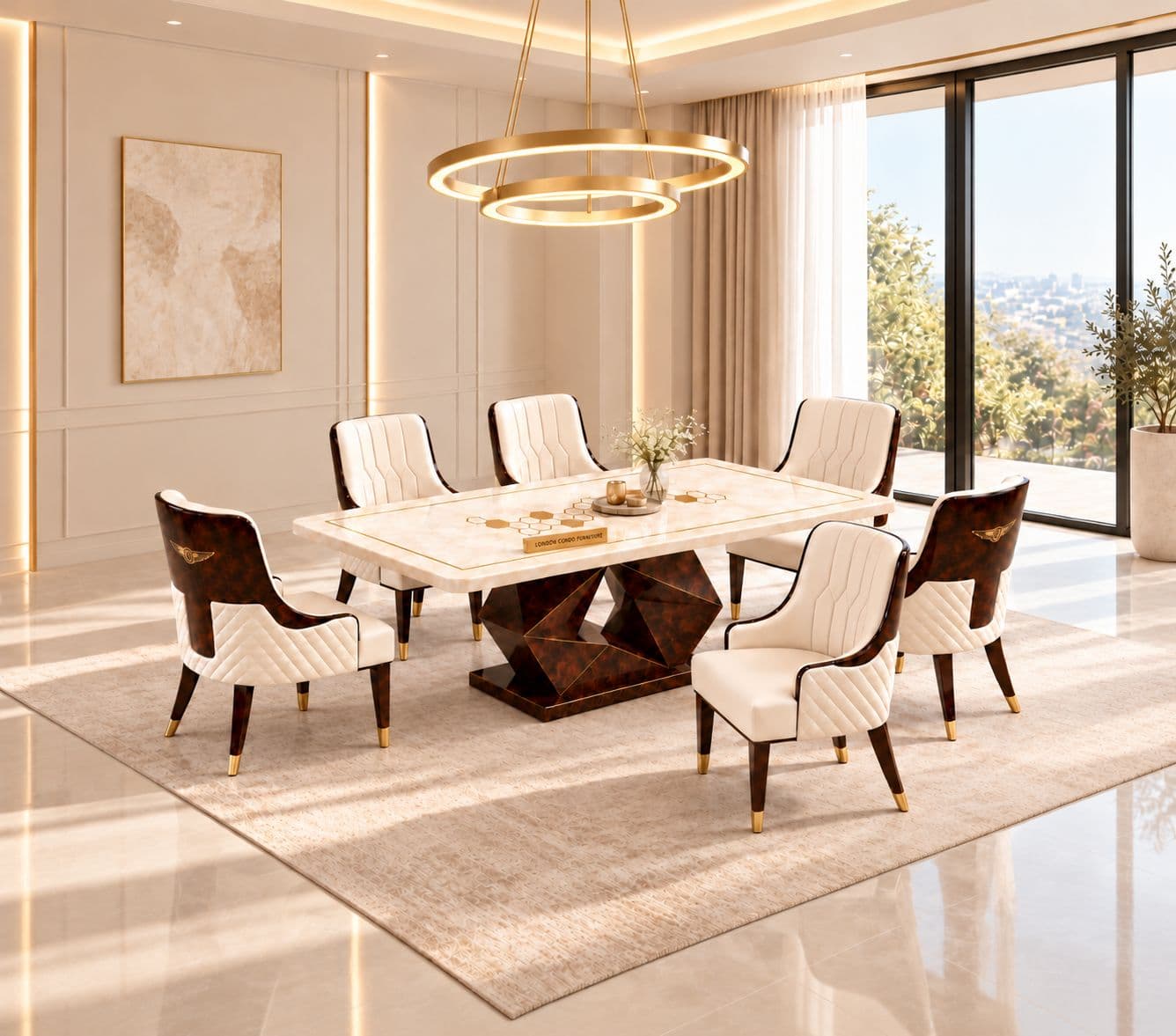 M10 Dining Full Set 1+6 Seater Marble Top With C13 Chairs And B09 Base (PKJ)