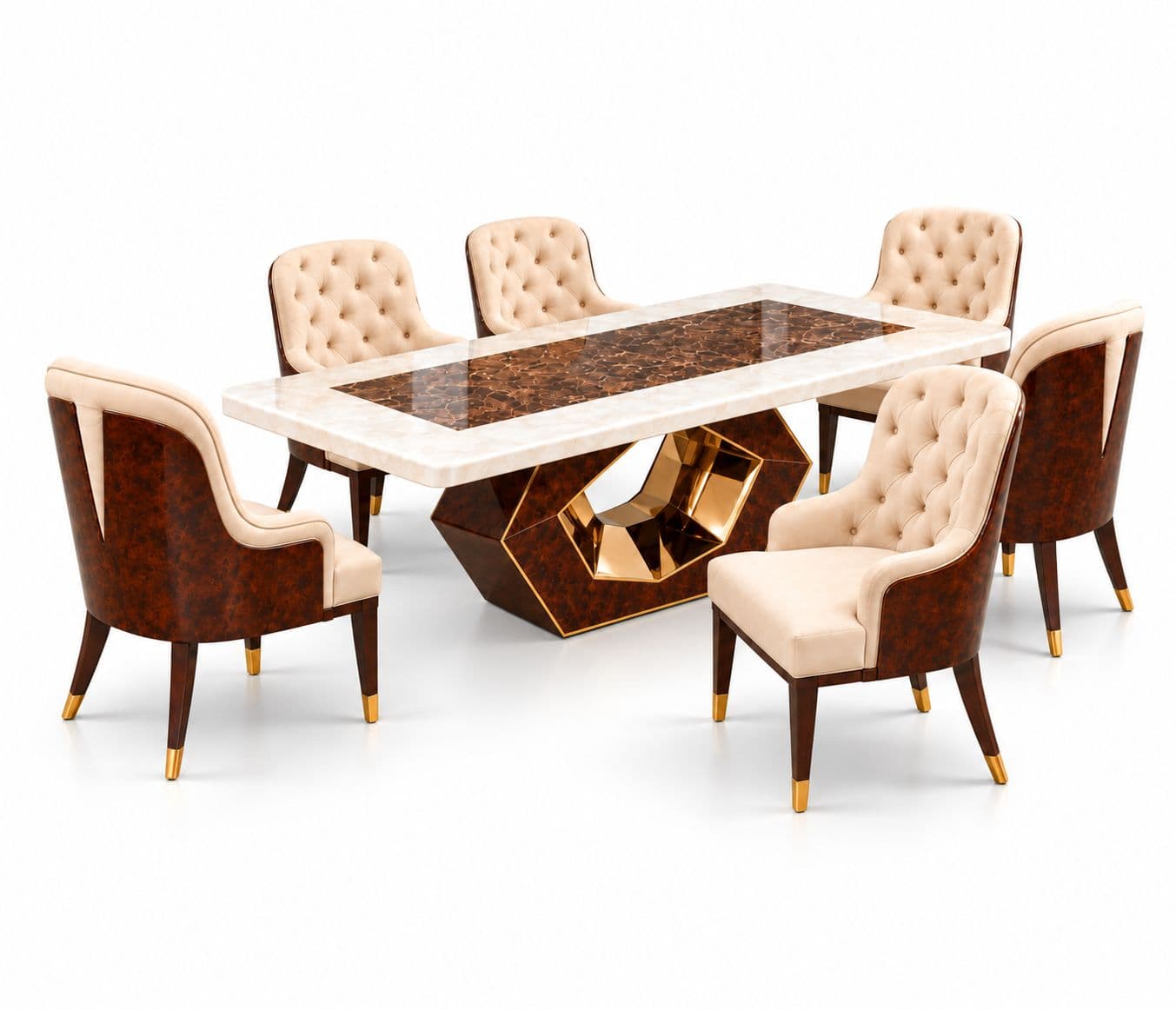 Image 2 for M12 Dining Full Set 1+6 Seater Marble Top With C11 Chairs And B13 Base (PKJ)