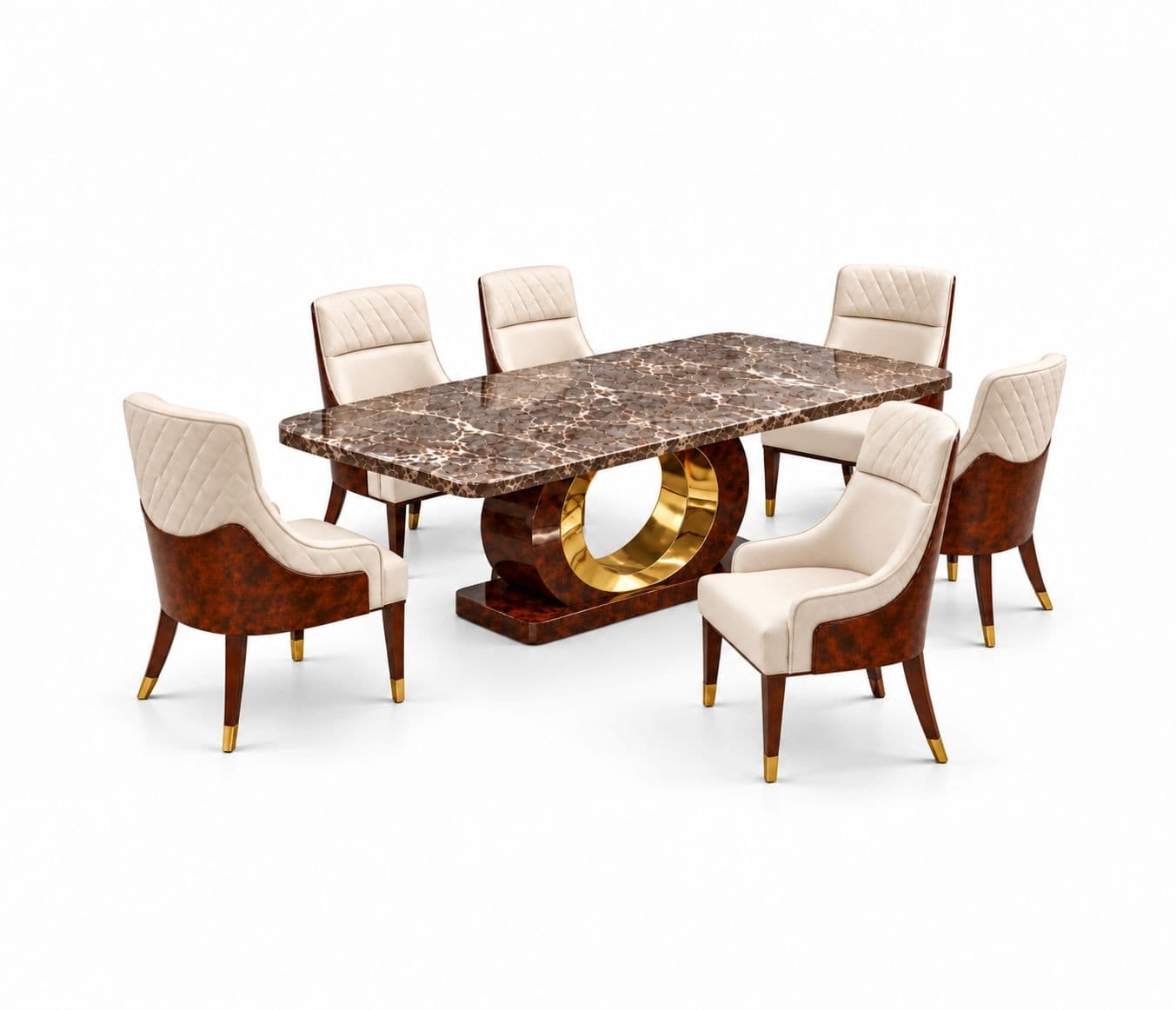 Image 3 for M04 Dining Full Set 1+6 Seater Marble Top With C01 Chairs And B02 Base (PKJ)