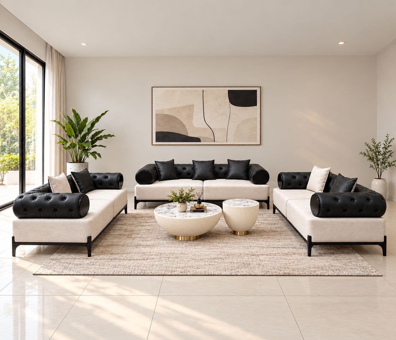 Modix Sofa 3+2+2 Seater With Micro Suede Fabric And Velvet Suede Seater (BWD)