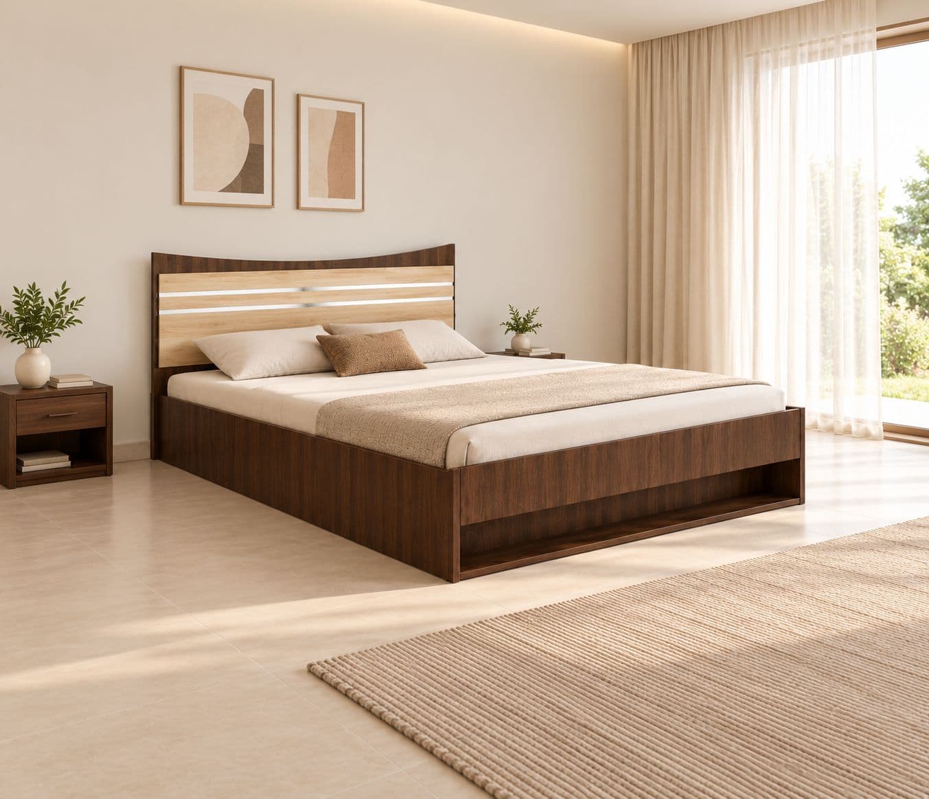 Curv King Bed Full Lift Engineered Wood Bed (WI)