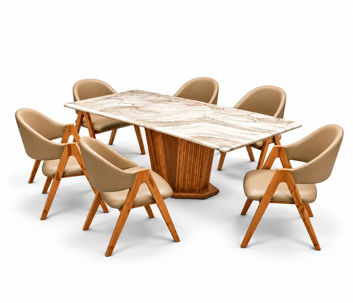 Image 3 for Dining Set 1+6 Seater With Vikas Marble 66x36 Top Ash Wood Base 40 / DC 369 / (WF)