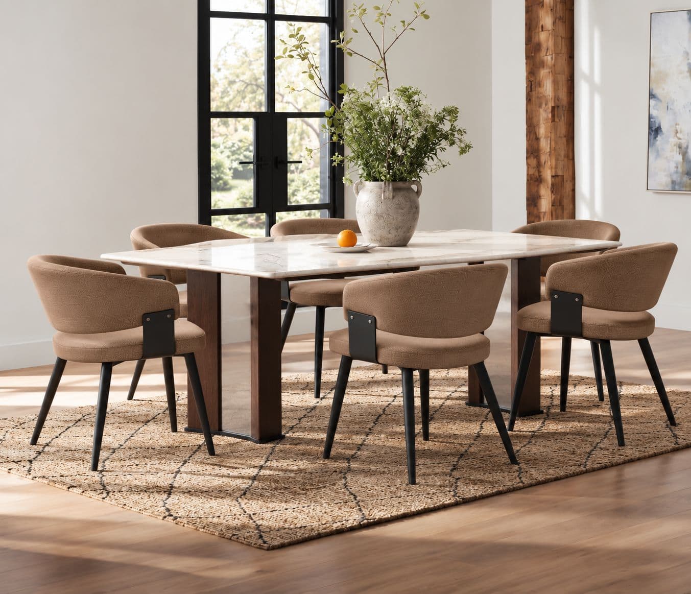 Image 1 for Dining Table 657+ Dining Chair Y173 6 Seater Dining Set Marble Top With Metal Base Support (HYD)