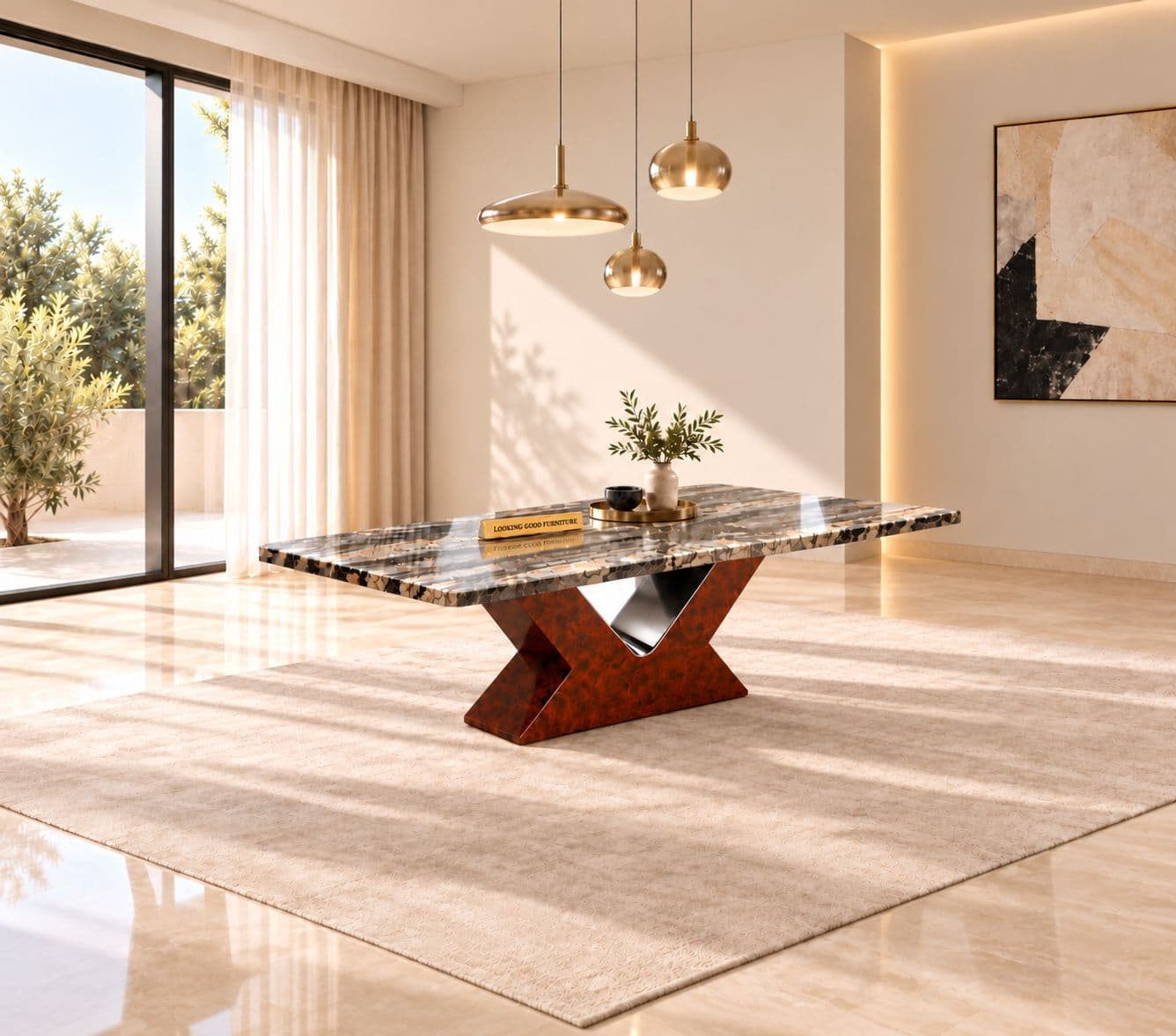 Image 16 for M05 Dining Full Set 1+6 Seater Marble Top With C10 Chairs And B14 Base (PKJ)