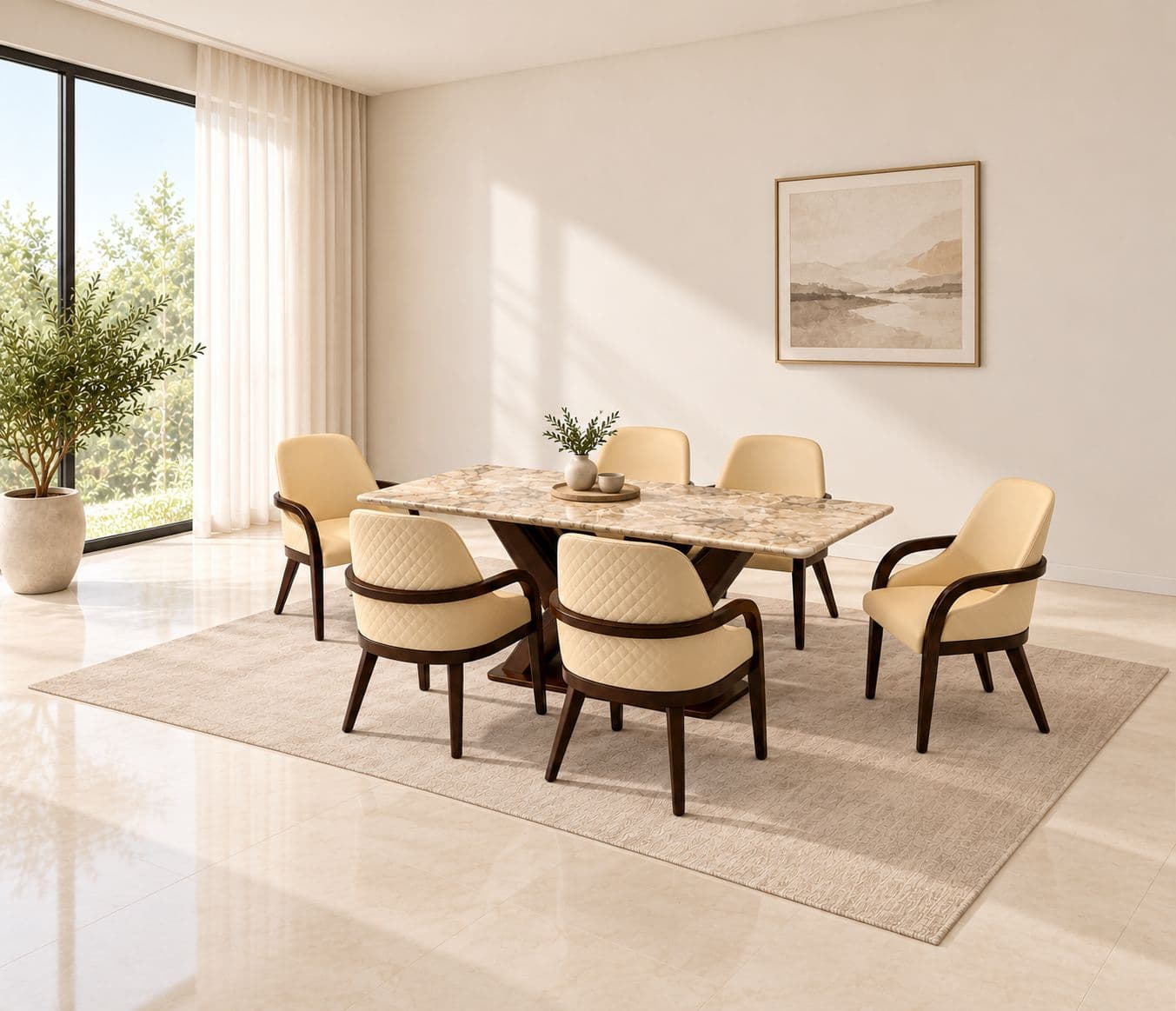 Image 1 for Dining Set 1+6 Seater Ash Wood And Composite Marble Top 33/DC Ash 381 (BSK OTD)