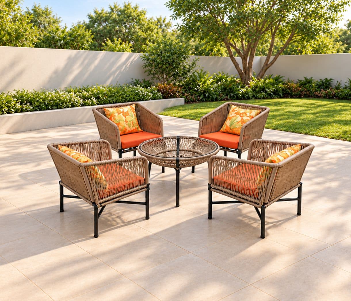 Image 2 for ODR-03 (ROPE) Outdoor Table Set 1+4 Seater Back Cushion + 1 With Center Table Without Glass (RCH SW) (OWD)