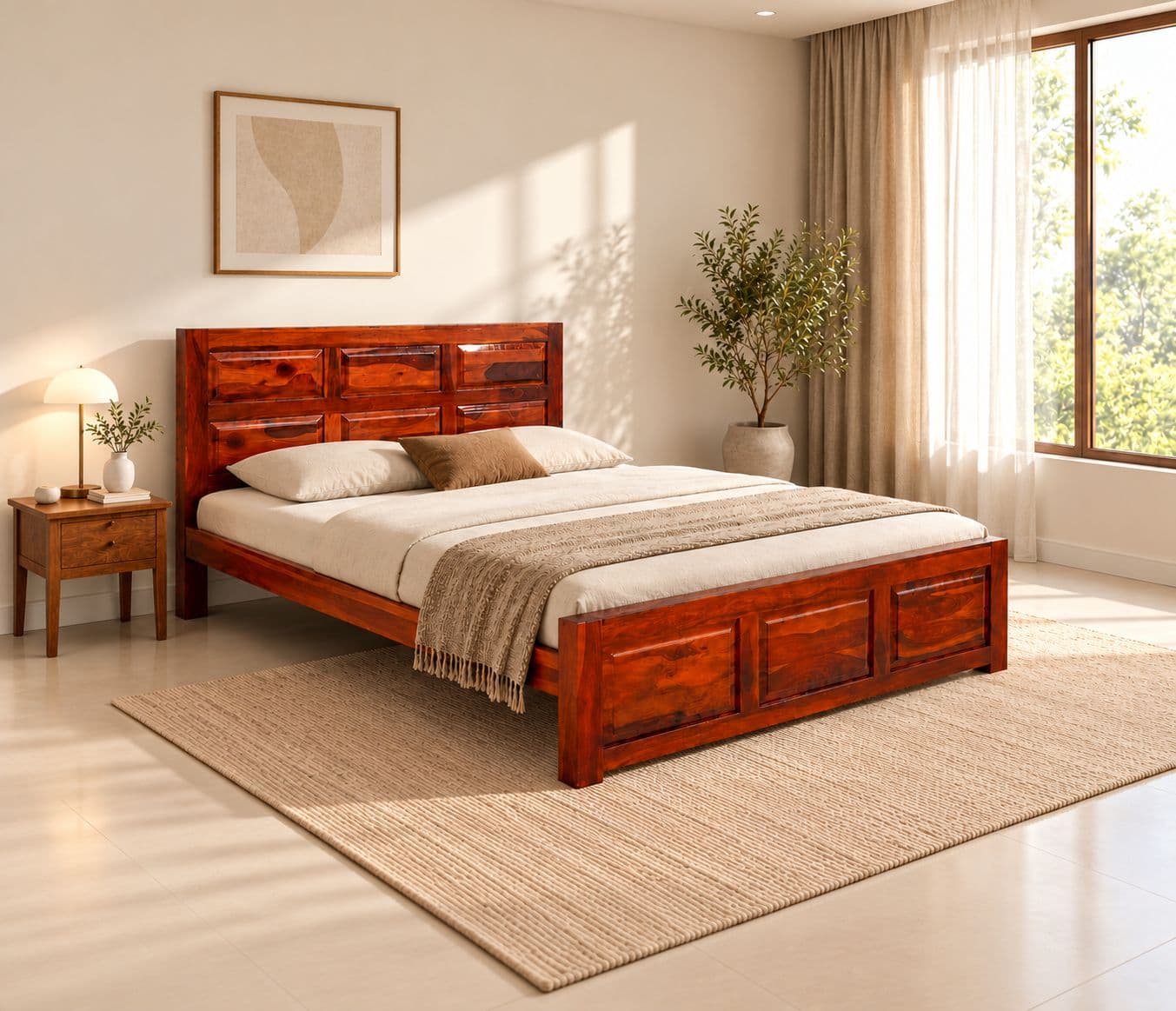 Image 1 for 6 Panel Cot Solid Sheesham Wood (SCV_PKU)