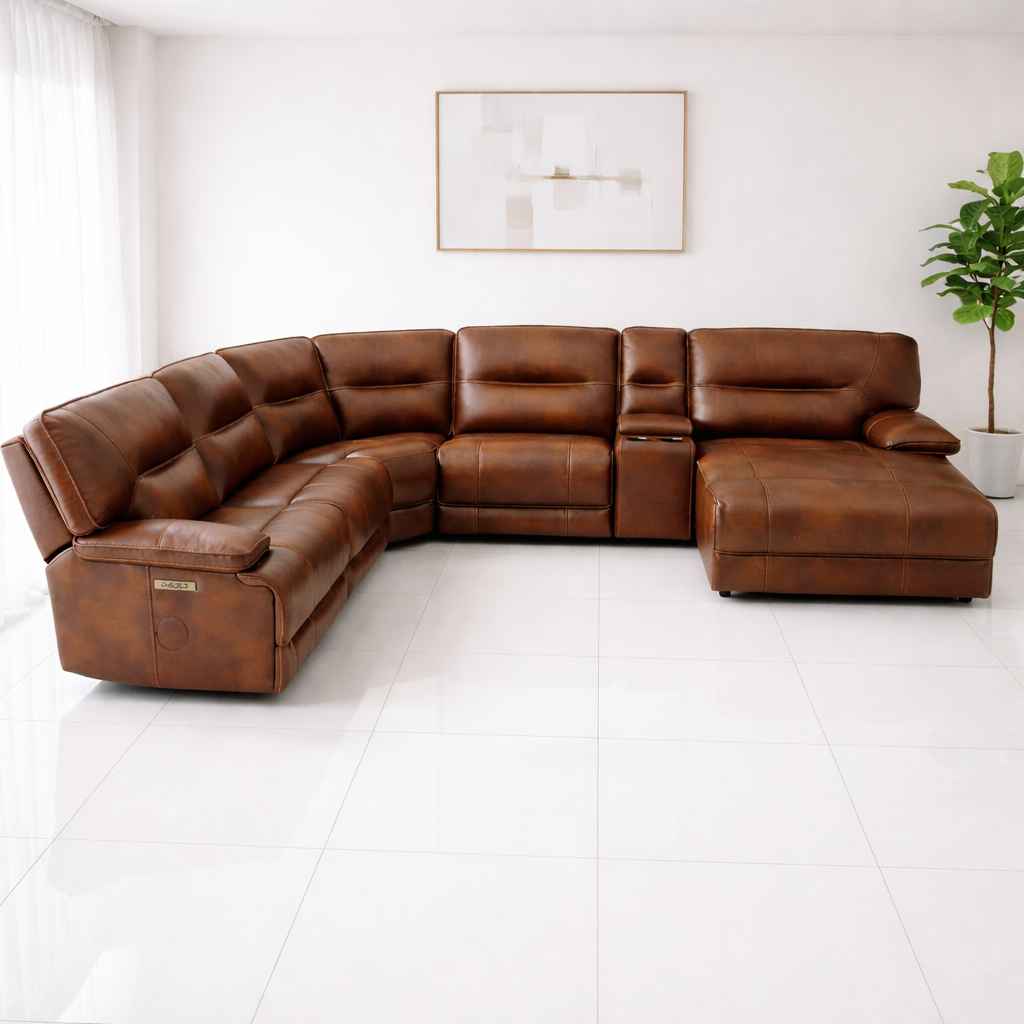 Image 1 for UX-Series 7004 Modern 3+2+1 Leather Sofa Set with Archtectural Metal Base (EC)