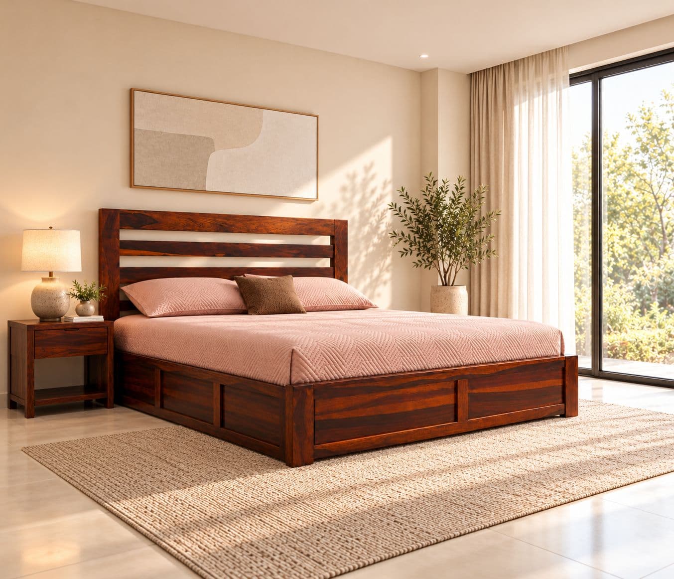 Horizontal Bed King Size Hydraulic Storage Cot Sheesham Wood (RCH RF)(BTM)(EC)(KORA)