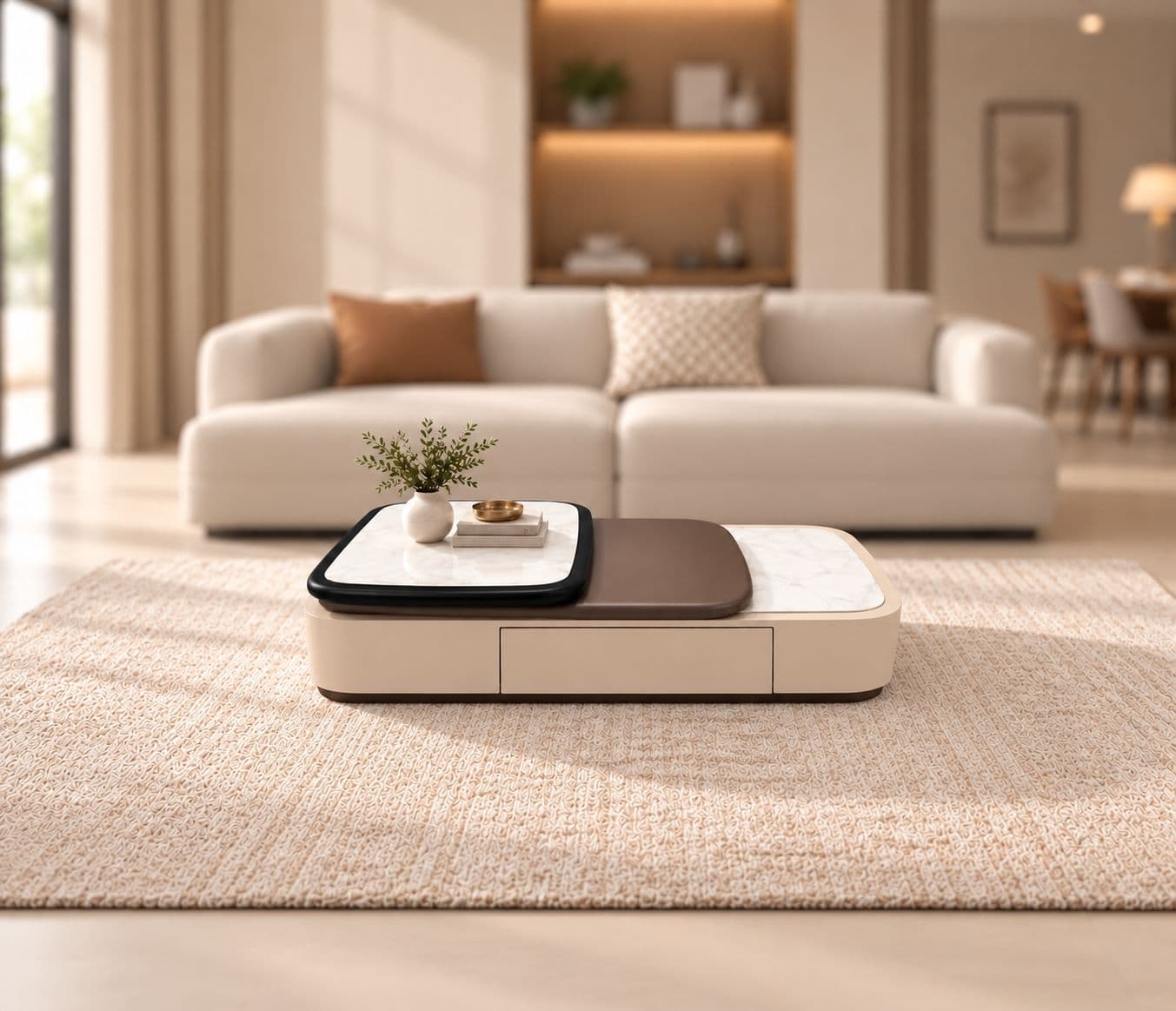 F006B Center Table With Marble Top And Wooden Base With Duco Finish (HYD)