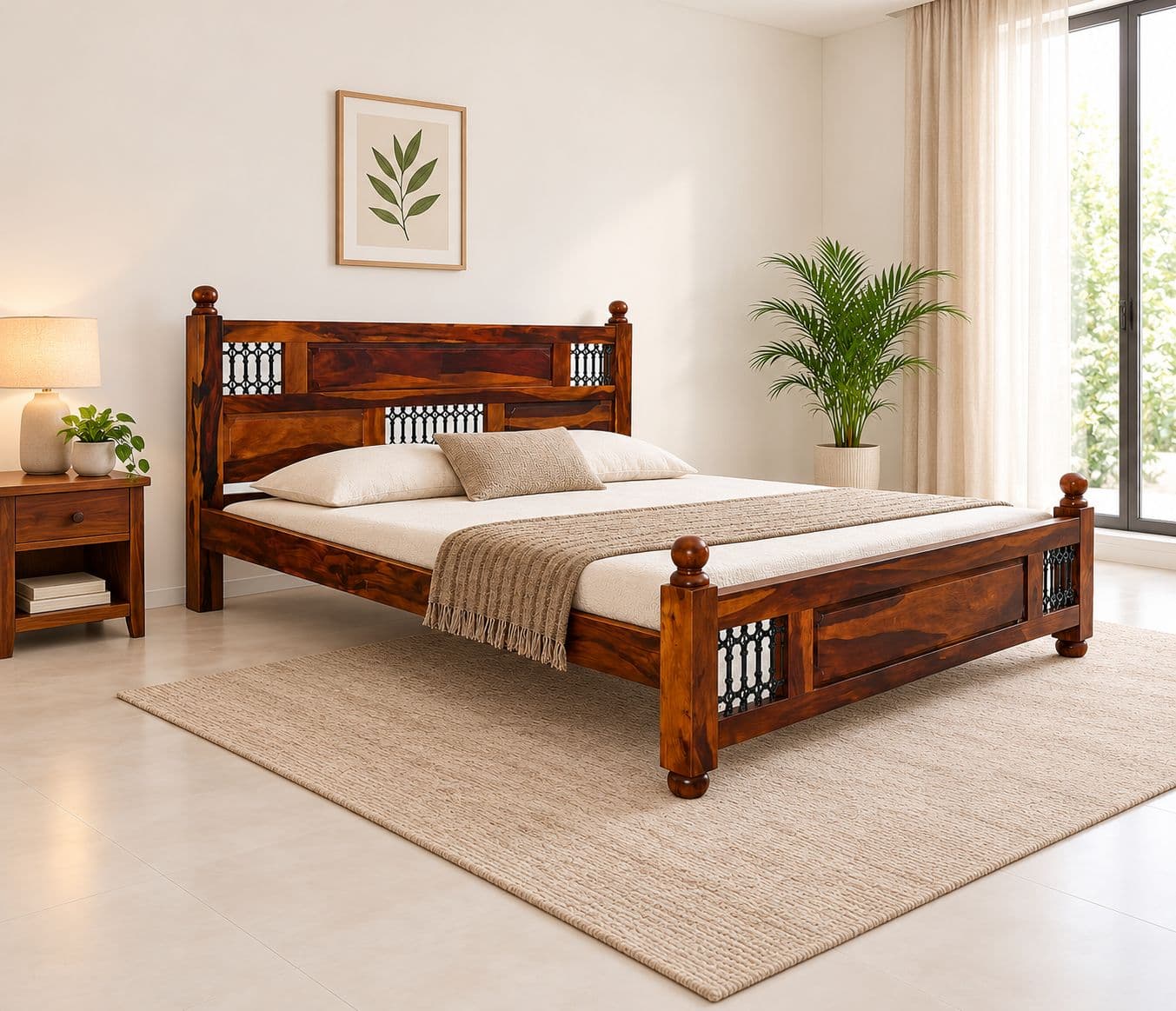 Jalli Cot Solid Sheesham Wood Without Storage (SCV_PKU)