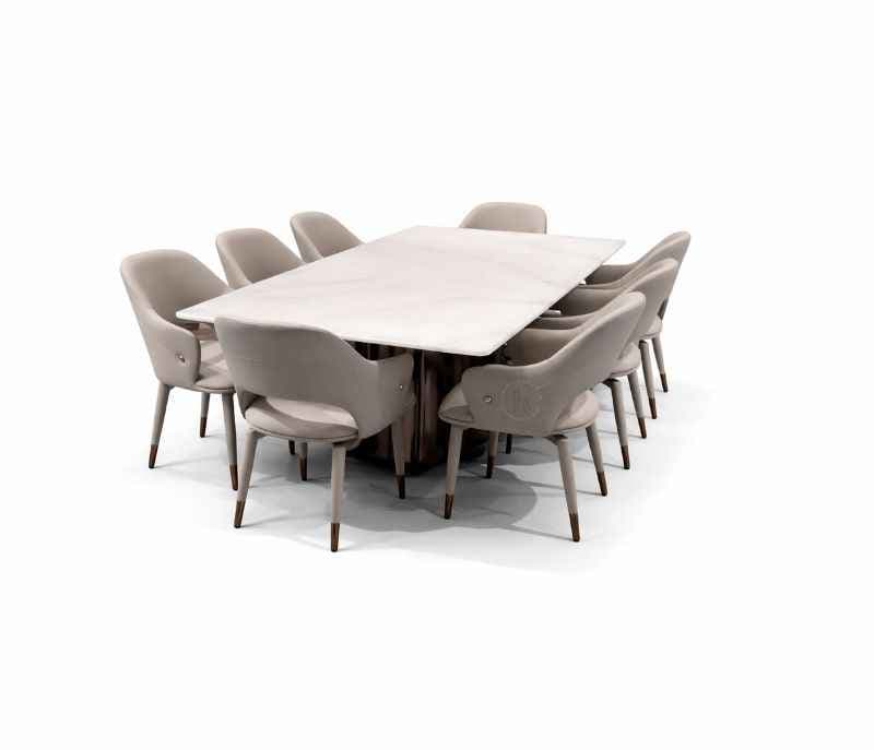 Image 6 for DINING TABLE 1088+DBH+DINING CHAIR X-16 Onyex Marble Top With Ash Wood Base And Metal Strip