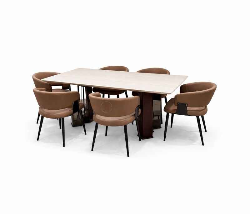 Image 3 for DINING TABLE 657+ DINING CHAIR Y173 Marble Top With Metal Base Support 1+6 Seater (HYD)