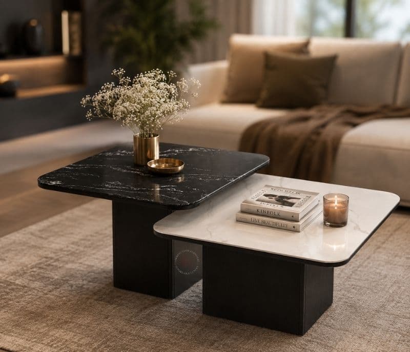 Image 3 for Center Table- 801 Set of 2 nos Marble Top Wooden Base (CP)(BTM)(SKN)