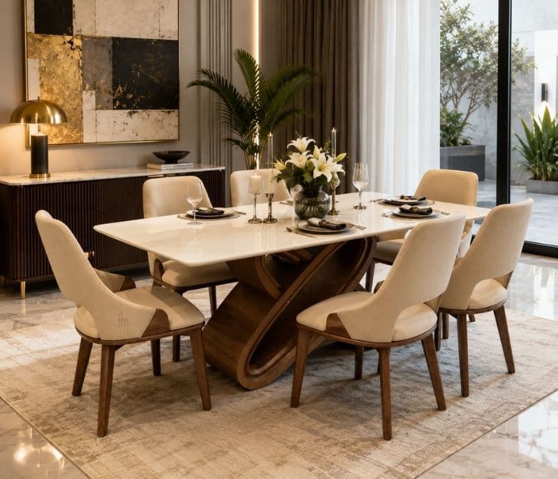Image 3 for DT19/2513 Imported Dining Table 1+6 Seater Marble Top