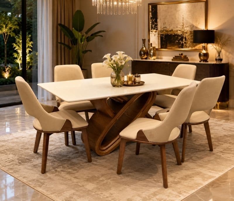 Image 1 for DT19/2513 Imported Dining Table 1+6 Seater Marble Top
