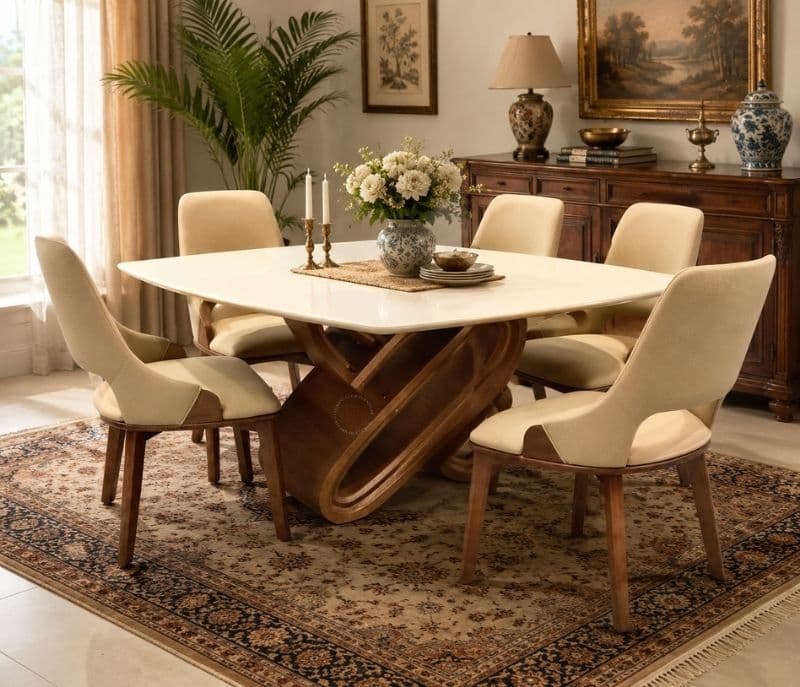 Image 4 for DT19/2513 Imported Dining Table 1+6 Seater Marble Top