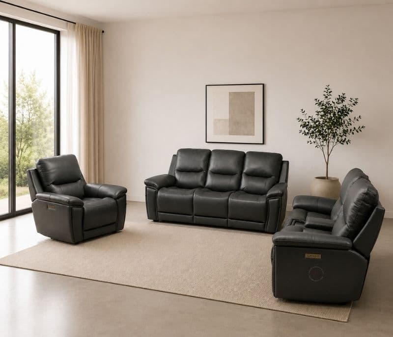 Image 1 for Manwah U71191M 3+2+1 Motor Recliner Pure Leather With Sound Bar/Concealed CupHolders (BWD)(WF)