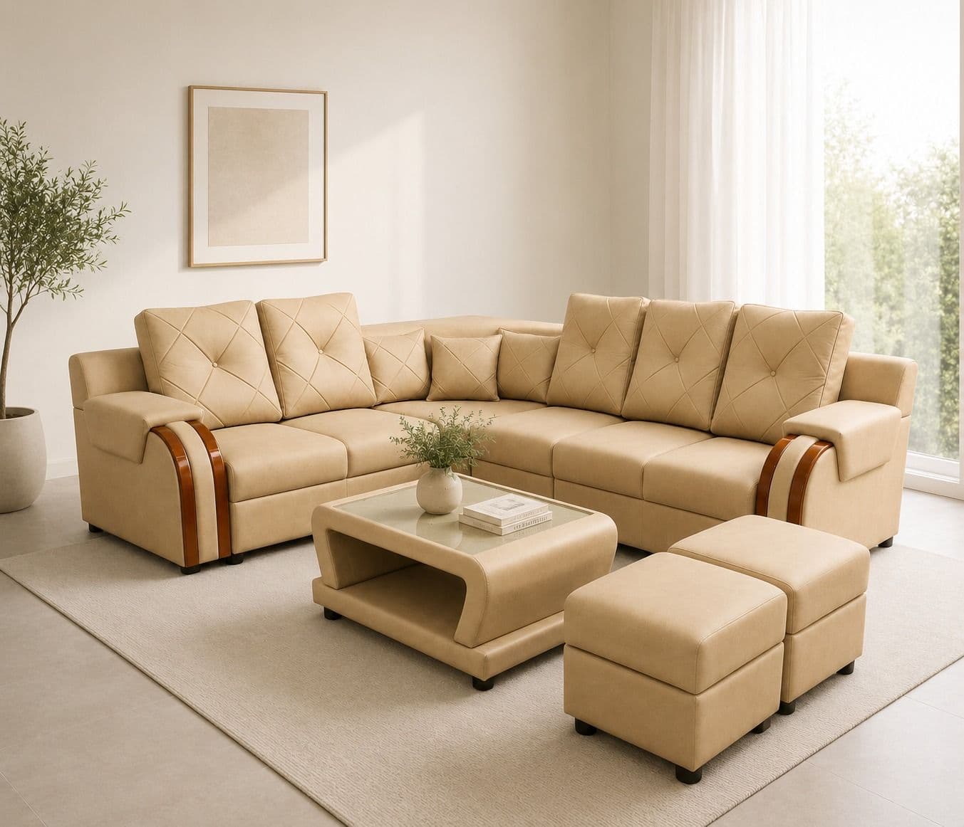 Regalia Luxa Sofa 2+2+1+C+Center table +2 Puffy Micro Suede Fabric