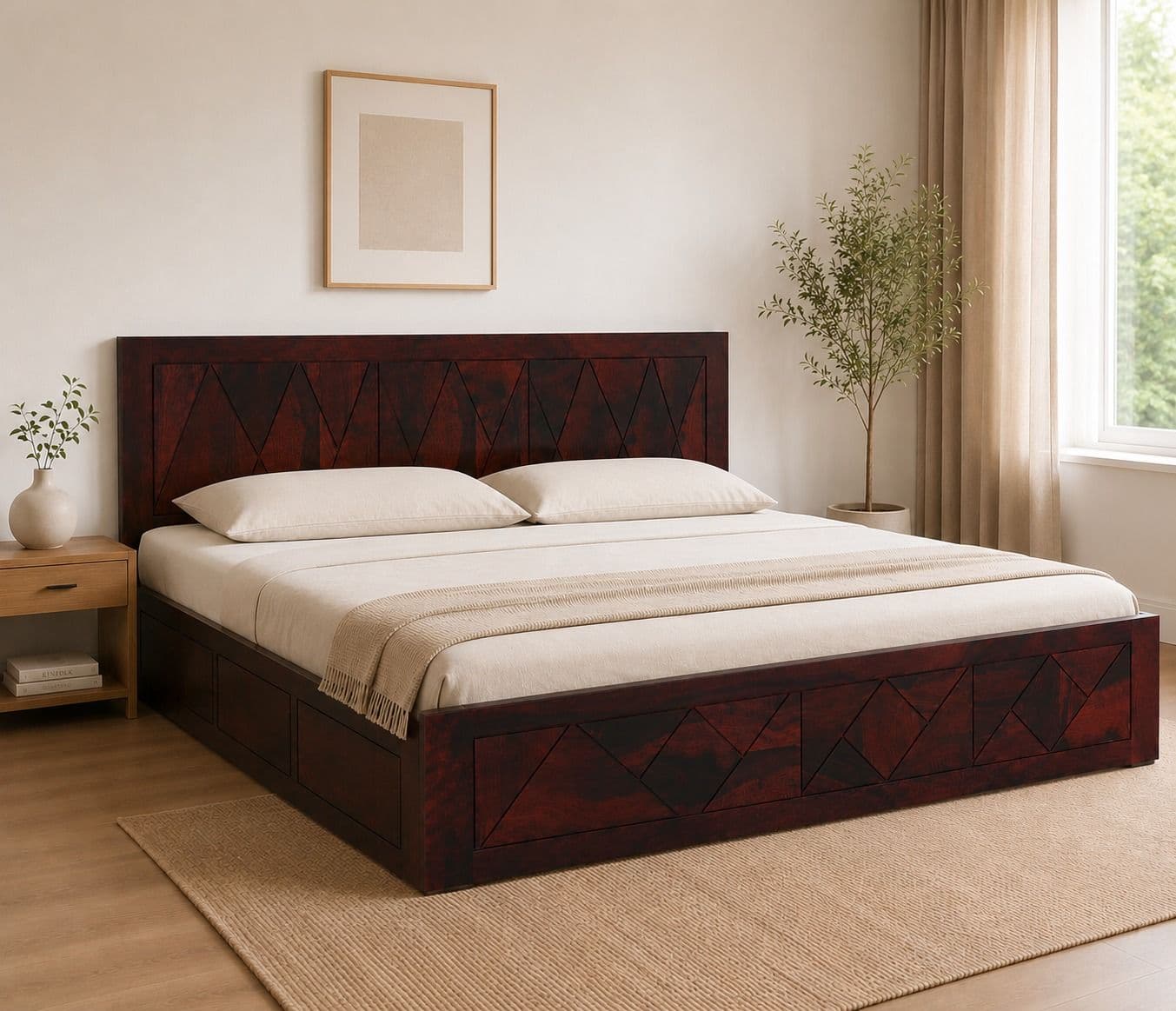Haven Full Lifton Sheesham Wood Bed With Hydraulic Storage(WI)