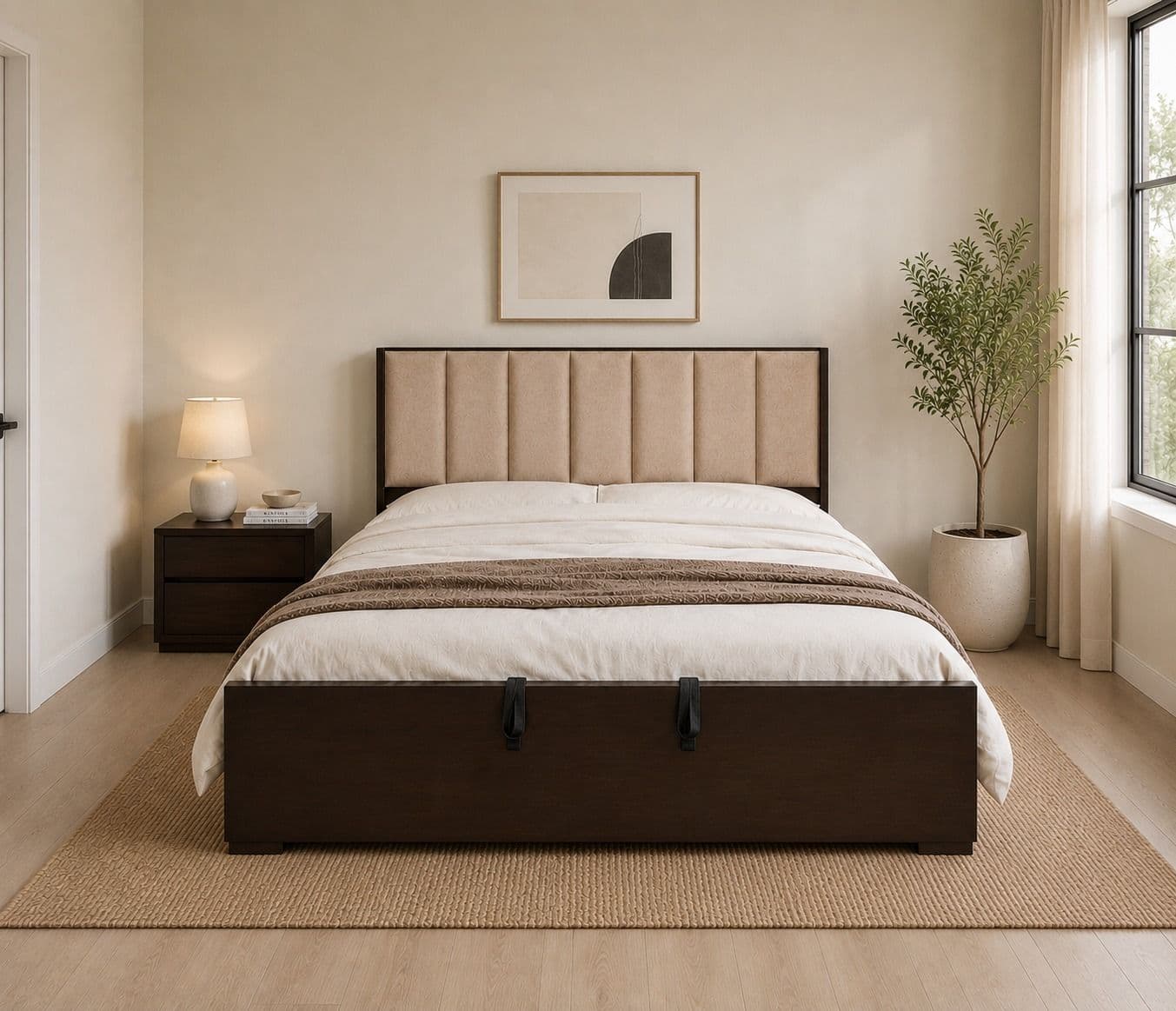 Image 1 for Patti Cushion Cot King Size 72"x78 "Box With Hydraulic Play And Engeneering Wood Legs Assam Teak (BSK)