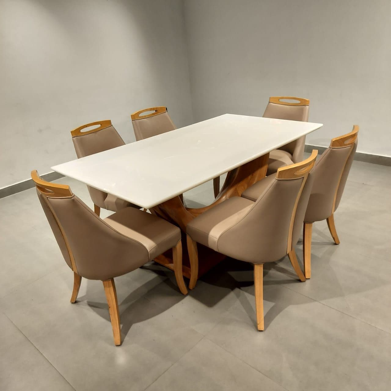 Image 23 for Sammy 6 Seater White Onyx Marble Dining Set with Premium Leatherette Upholstery (CP OTD)