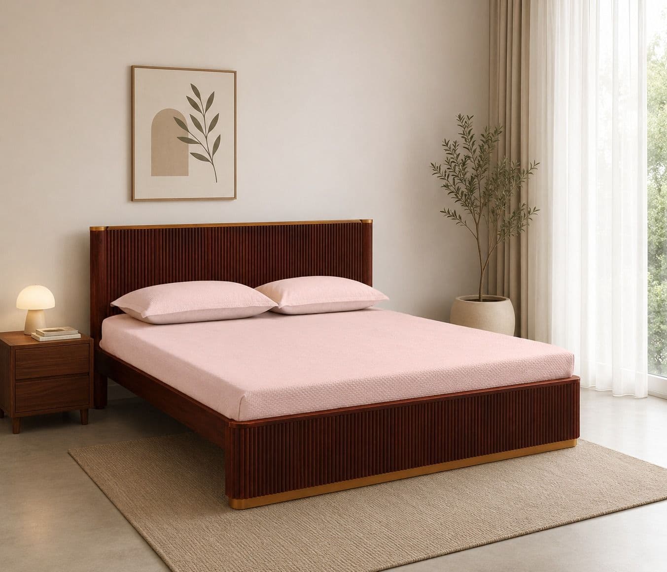 Fluted King Size Without Storage ( Acacia Wood, Brown)(WF)