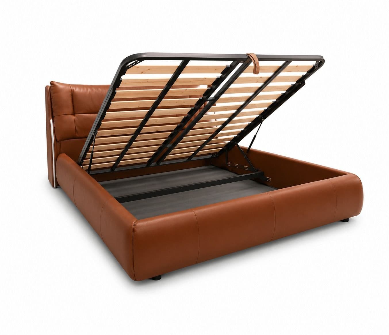 Image 7 for SB-2512 King Size Bed With Hydraulic Stoarge Multi Layer Solid Wood Full Grain Leather With Sponge + Feather (WF)(HYD)