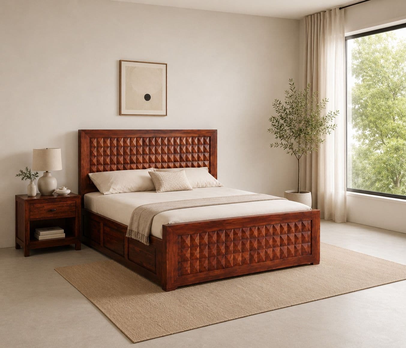 Image 1 for Diamond Queen Cot With Box Storage Sheesham Wood (BGPKU) (OWD)
