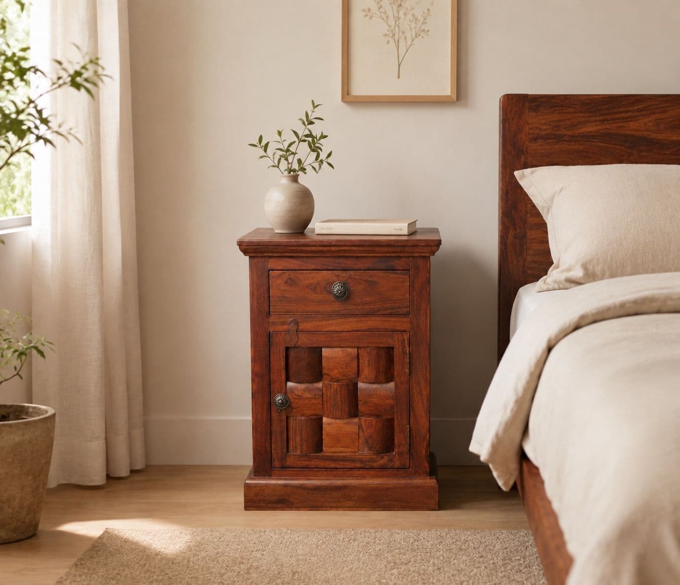 Image 1 for Niwar Bedside Table Sheesham Wood (BGPKU) (OWD)