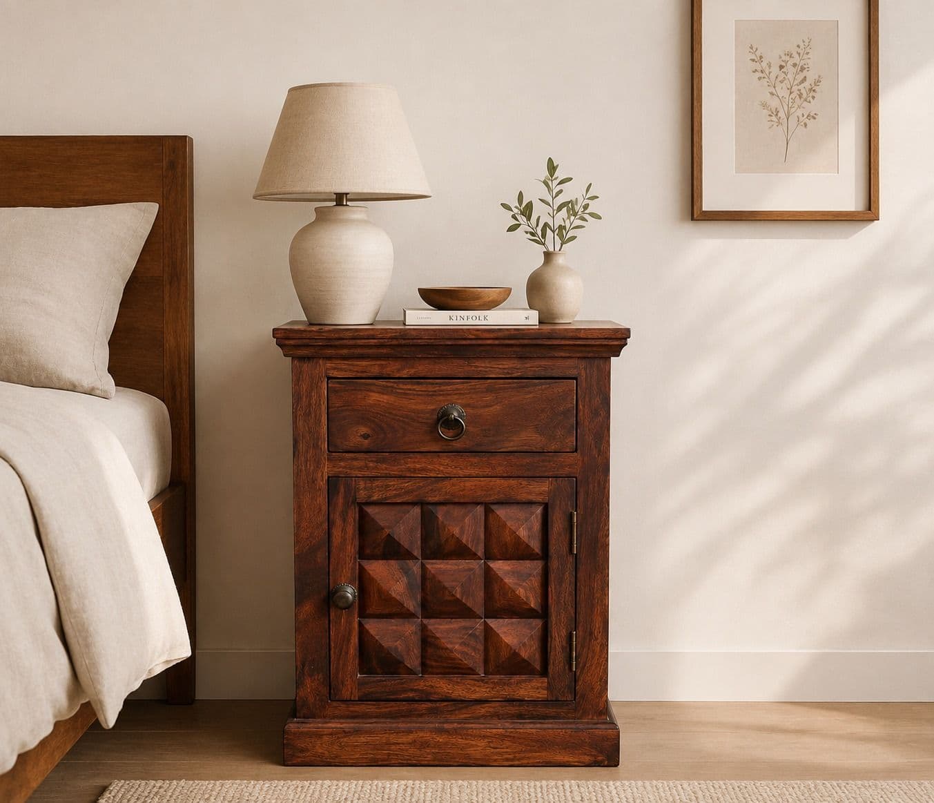 Image 1 for Diamond Bedside Table Sheesham Wood (BGPKU) (OWD)