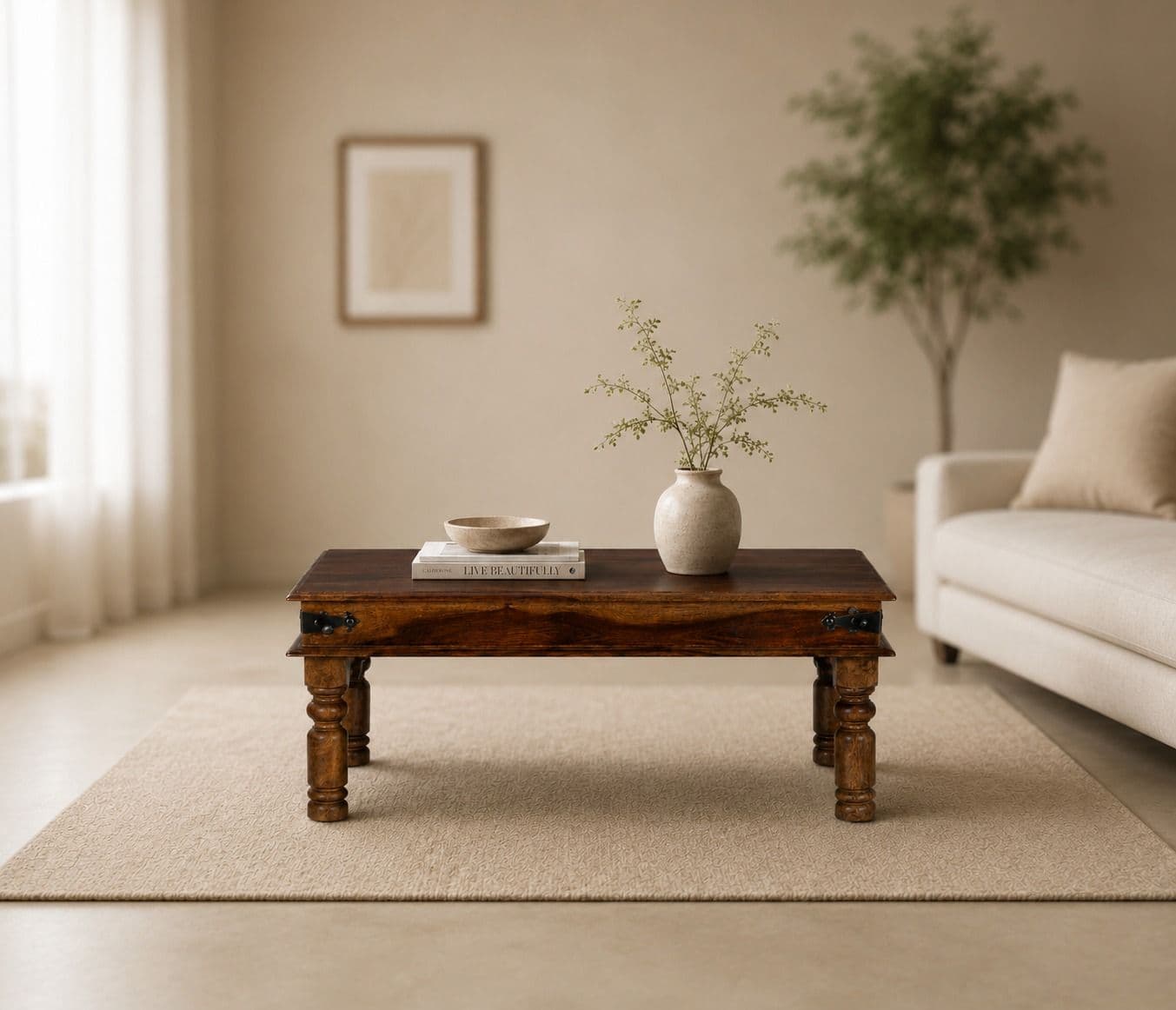 Image 1 for Plain Coffee Table with Round Legs Sheesham Wood (BGPKU) (OWD)