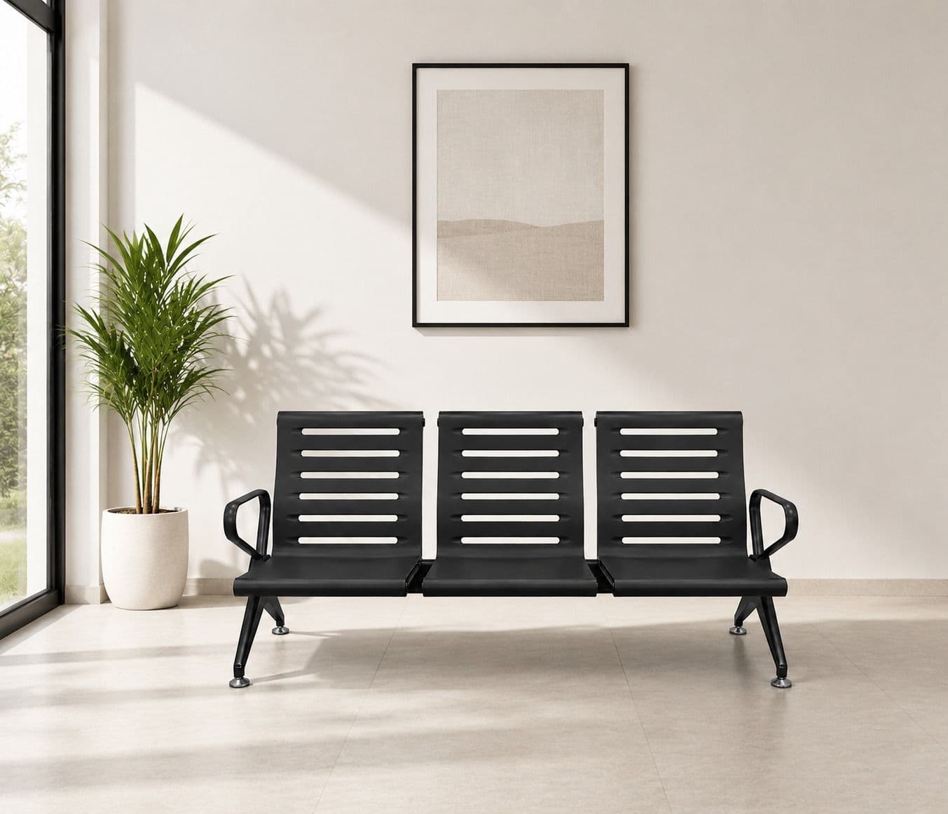 Oscar 3 Seater Black & Grey Waiting Room Chair (PM)