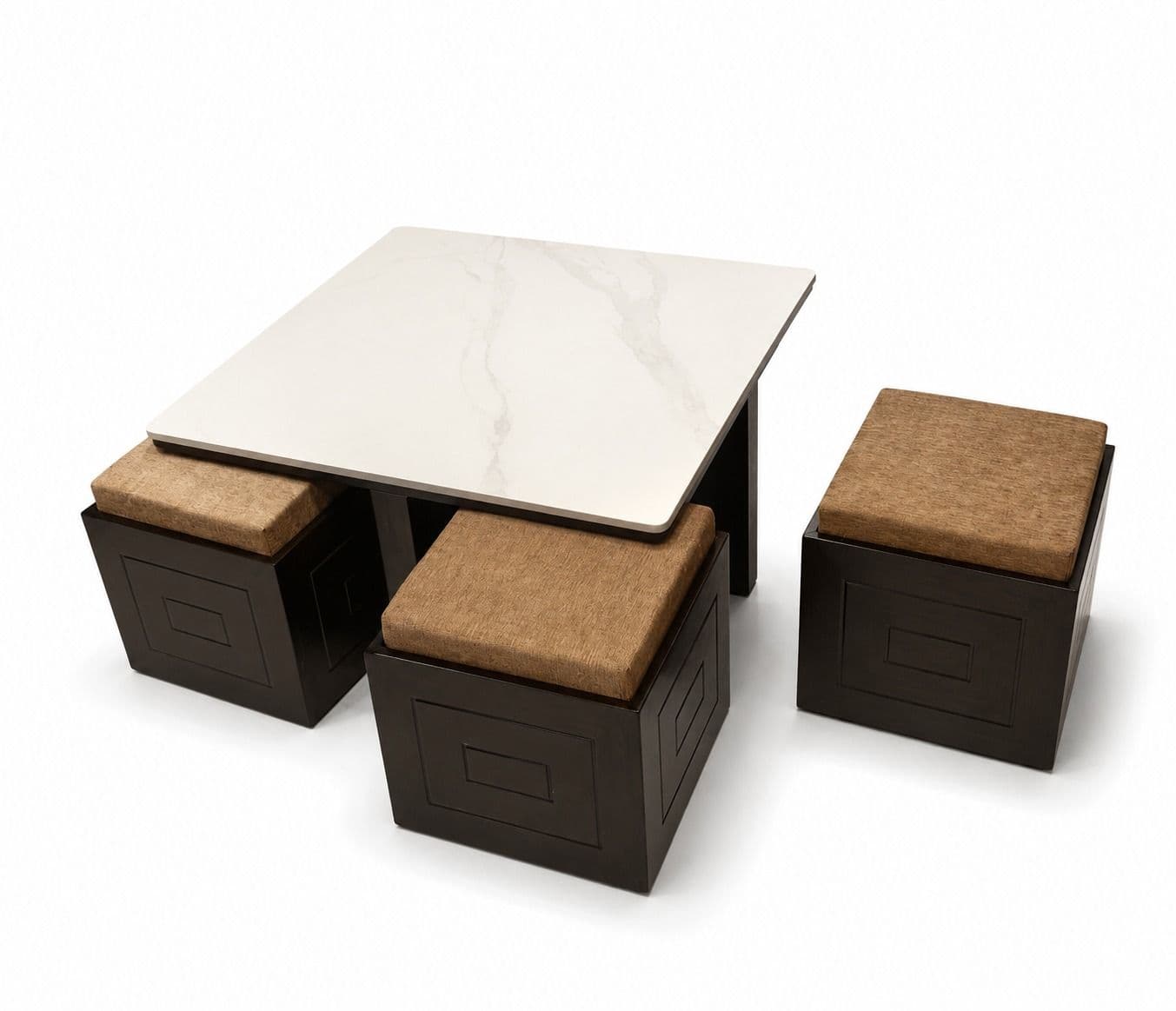 Image 3 for Dino Center 3636 Table With 4 Puffys Marble Top With Wooden Base (HYD)
