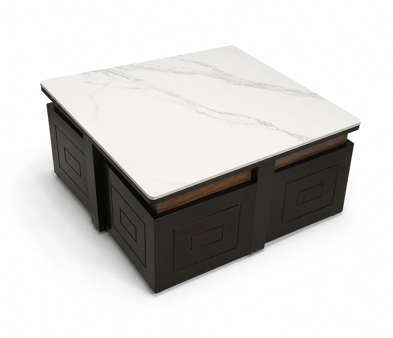 Image 7 for Dino Center 3636 Table With 4 Puffys Marble Top With Wooden Base (HYD)